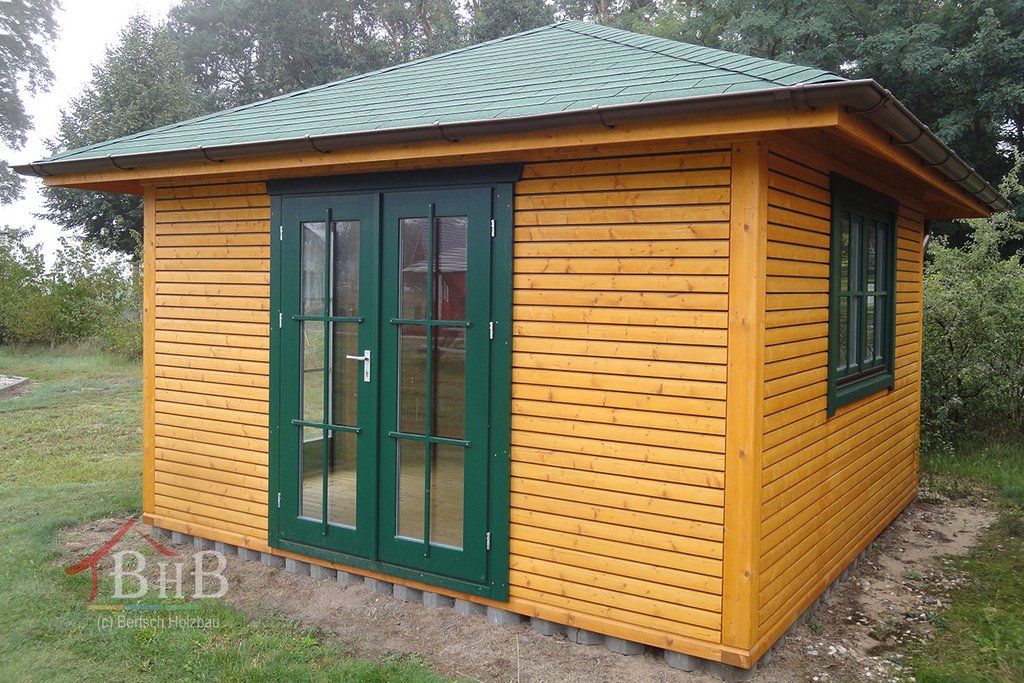 Ansicht Gartenhaus Serie Cara der Marke Bertsch in Ständerbauweise 