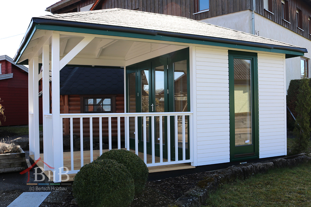 Bertsch Modulbau Gartenhaus 1 - vielfältige Gartenhäuser bei OK Holz Ansicht Bertsch Gartenhaus im Modulbau
